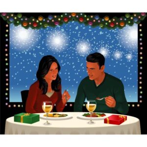 Thanksgiving day couple holiday celebration festive meal with colorful background