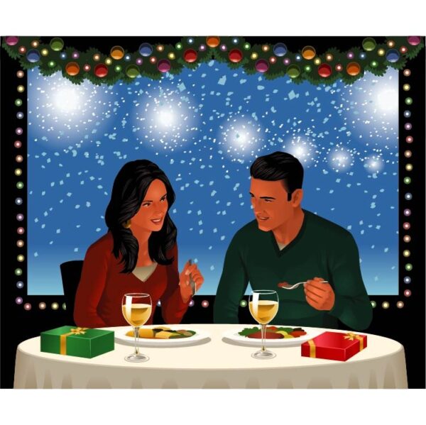 Thanksgiving day couple holiday celebration festive meal with colorful background