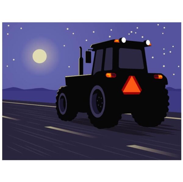 Tractor in moon light or night with speed