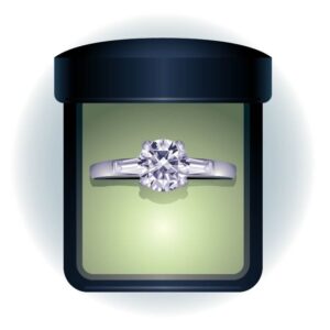 Two carat platinum diamond ring icon with gift box