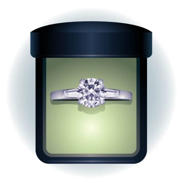 Two carat platinum diamond ring icon with gift box