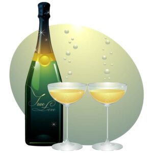 Two flute glasses of champagne or sparkling wine for true love and celebration atmosphere