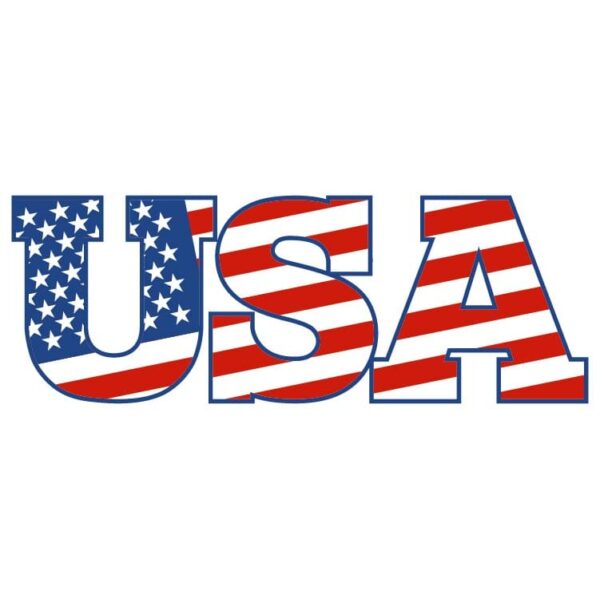 USA United States of America text graphic with american flag red and blue stars and stripes pattern