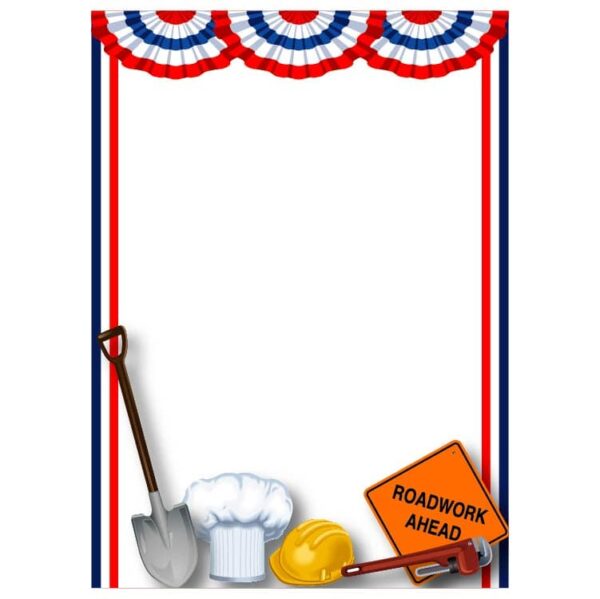 United states happy labor day with labors accessories and slogan roadwork ahead