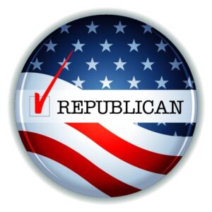 United states vote republican button with tick mark