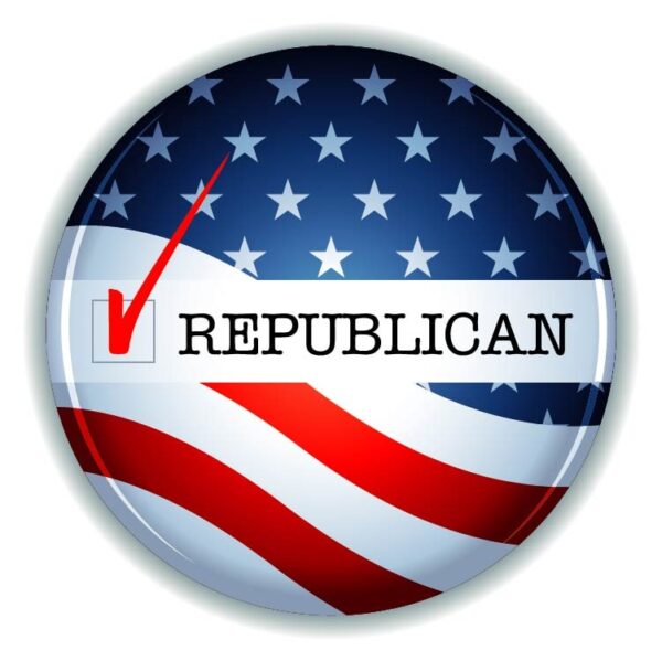 United states vote republican button with tick mark