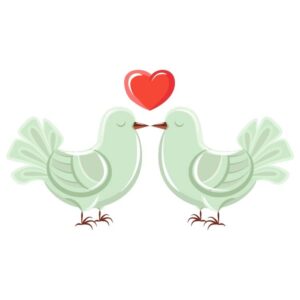 Valentines Day card with pigeons in love