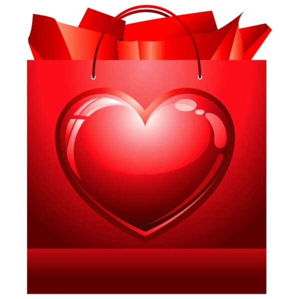 Valentines red hearts shopping bag with heart shape