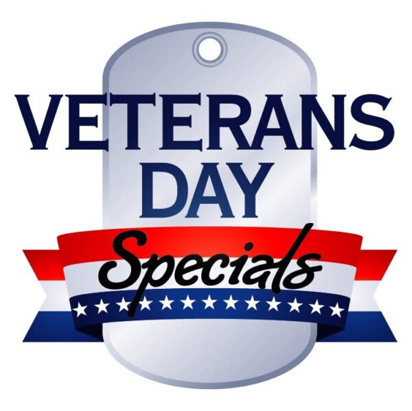 Veterans day specials with hanging stainless steel tag with United States flag strip
