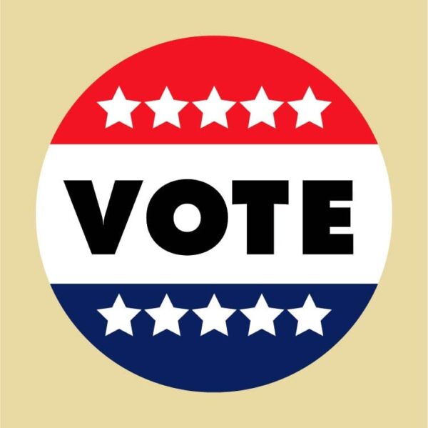 Vote on election day red white and blue with stars circular poster or pin back button