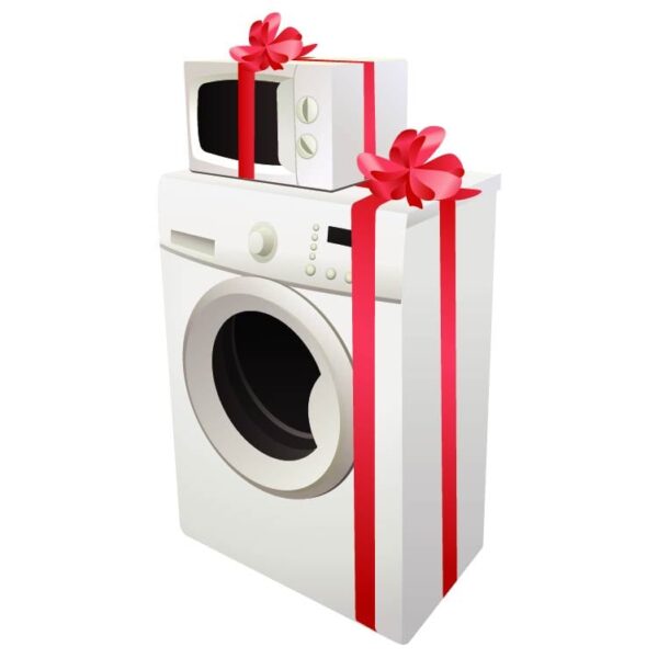Washing machine and microwave with red gift ribbon