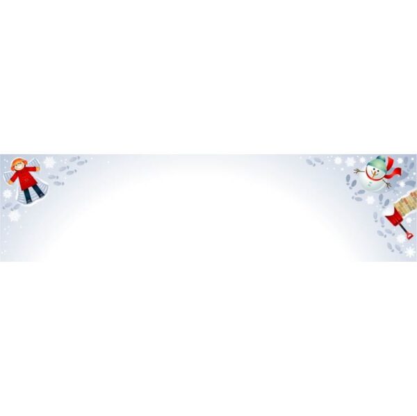 Winter background with a boy building a snowman banner