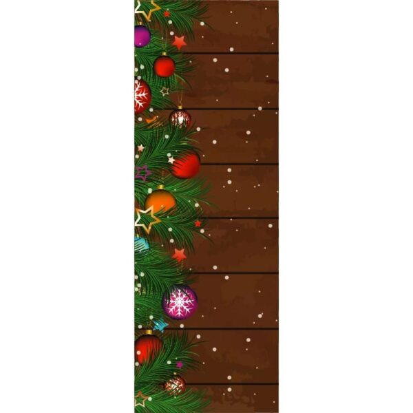 Wooden board background with christmas ornament and fir twigs