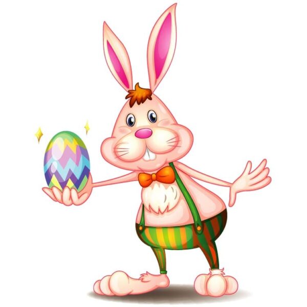 A rabbit holding an easter egg or easter bunny in green dreen holding easter egg