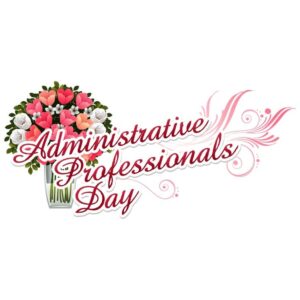 Administrative professionals day with flowers or flower bouquet in a glass conical vase