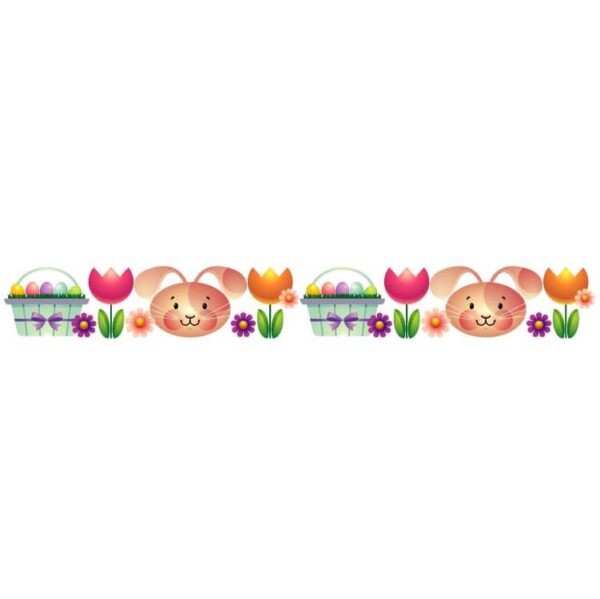 Border with cute rabbits or bunnies spring gnomes and easter eggs