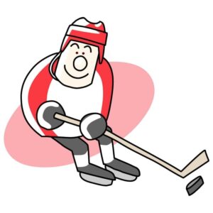 Cartoon comic boy playing hockey