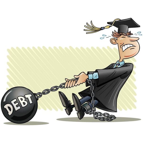 Cartoon graduate with debt imprisonment