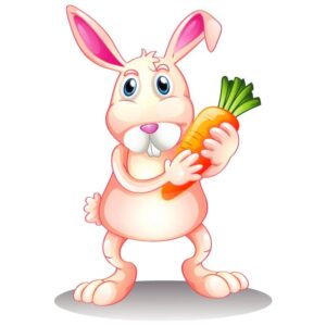 Cartoon hungry rabbit holding Carrot