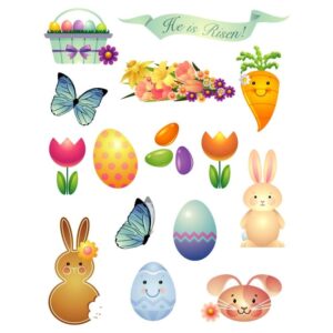 Cute easter elements spring easter cute decoration colorful eggs butterly carrot candy flowers and rabbits