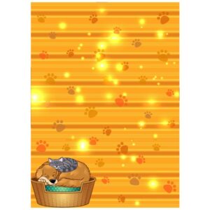 Cute pets dog and cat friendship sleeping in basket background