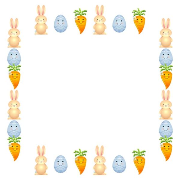 Easter pink rabbits or bunnies eggs and carrots border