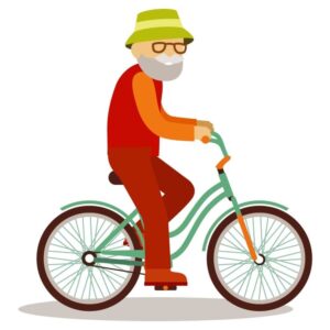 Elderly senior man riding bicycle