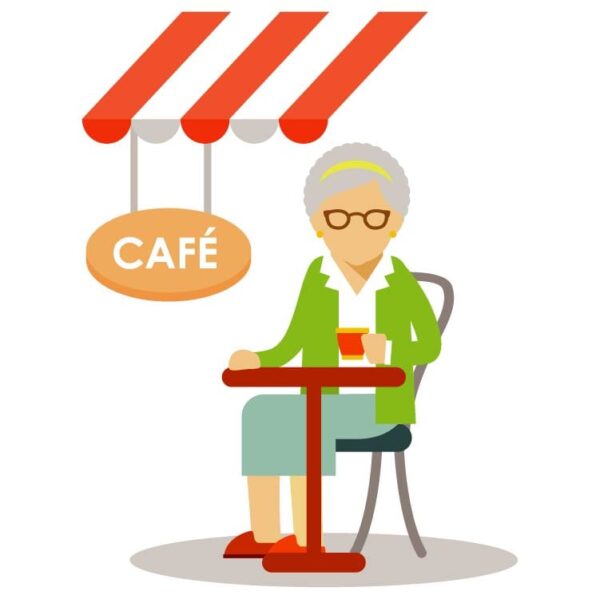 Elderly senior woman drinking coffee in cafe