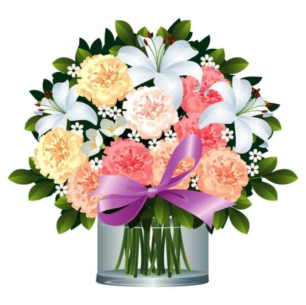 Fresh cut flowers or flower bouquet in a glass vase