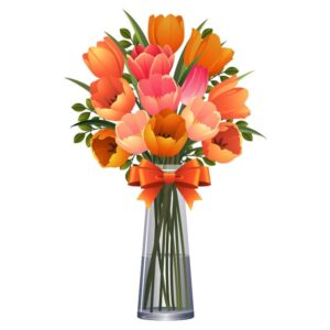 Fresh cut tulips flowers or tulips flower bouquet in a glass conical vase