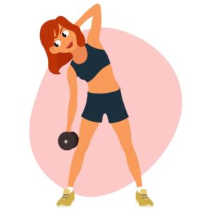 Girl workout side bends with dumbbell in the fitness club or gym for healthy lifestyle