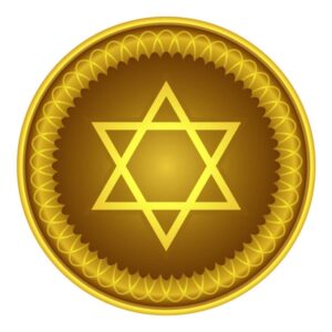 Golden coin with jewish stars hanukkah celebration