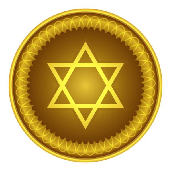 Golden coin with jewish stars hanukkah celebration