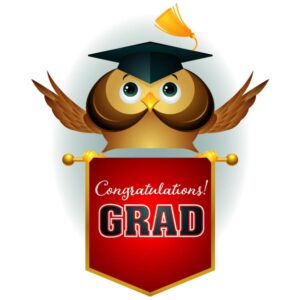 Graduation owl congratulations grad with sign board