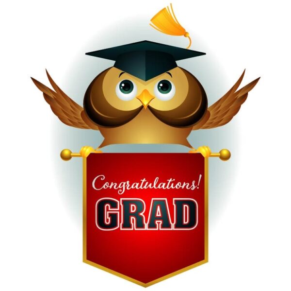 Graduation owl congratulations grad with sign board