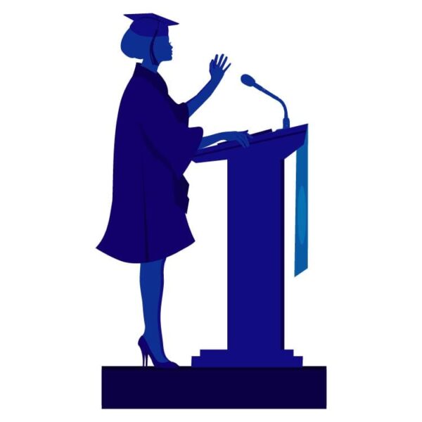 Graduation speech concept with woman giving speech on podium