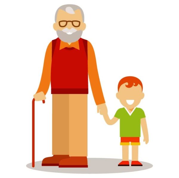 Grandfather and grandson with smiling face together or Adult grand parent senior with teen boy