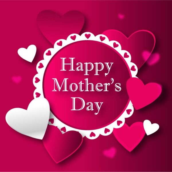 Happy mothers day lettering with hearts background