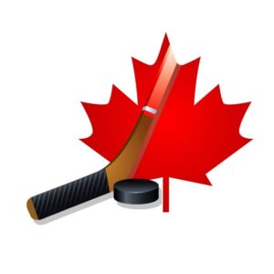 Hockey in canada with canadian maple leaf