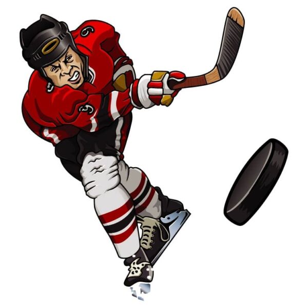 Ice hockey player dribbling a slapshot