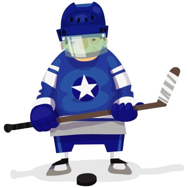 Ice hockey player in blue uniform a member of the hockey team