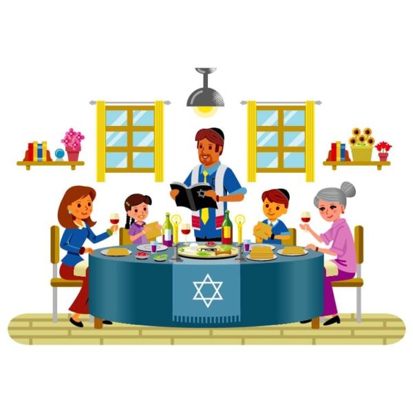 Jewish family celebrating on dinner table