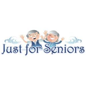 Just for seniors lettering with senior citizens