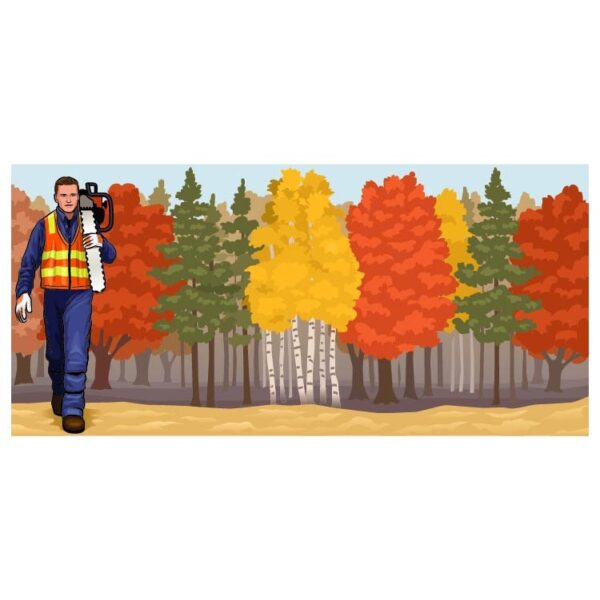 Lumberjack with woodcutter in forest in working dress