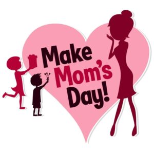 Make moms day lettering with children giving gifts to mom