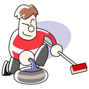 Man playing winter game curling