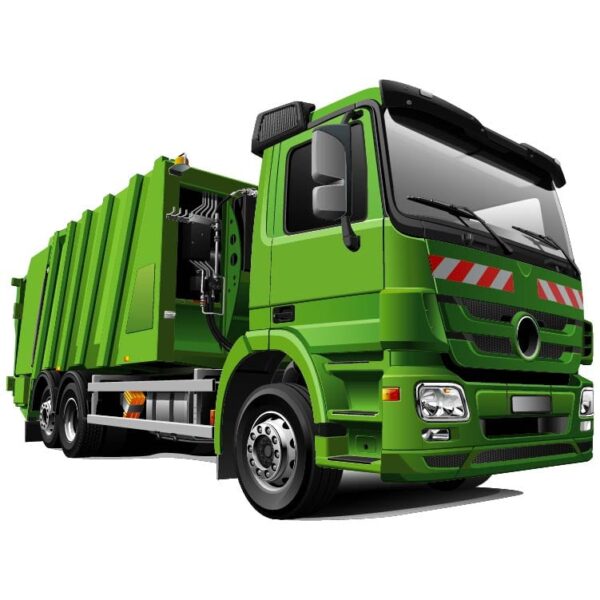 Modern mercedes green garbage truck or rubbish truck or dump truck