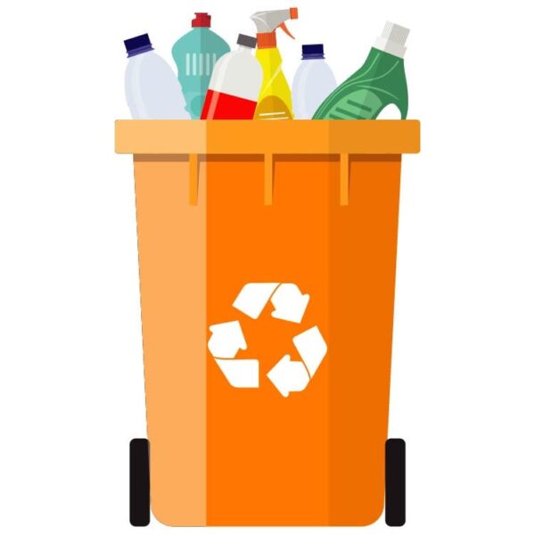 Orange colored recycle plastic waste bins plastic waste