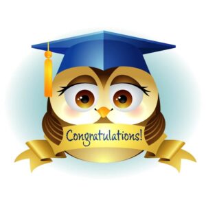 Owl graduate with cap congratulations