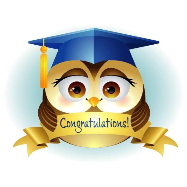 Owl graduate with cap congratulations